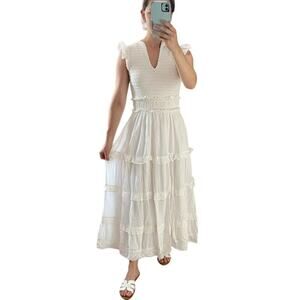 SAYLOR Alanna White Smocked Flutter Sleeve Ruffle Maxi Cotton Dress Tuckernuck